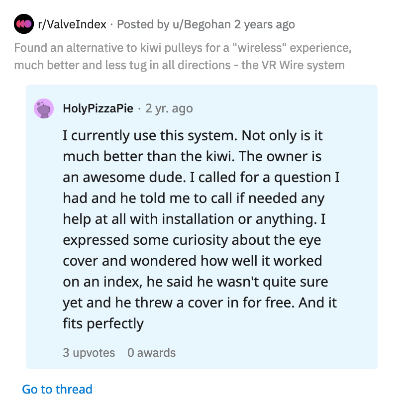 vr wire II customer review
