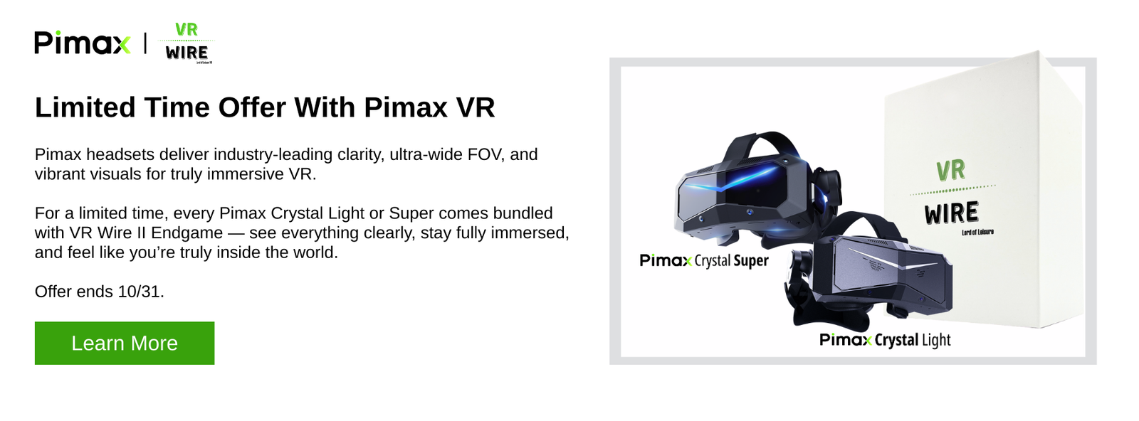 Pimax VR headset with VR WIRE II Endgame promo announcement