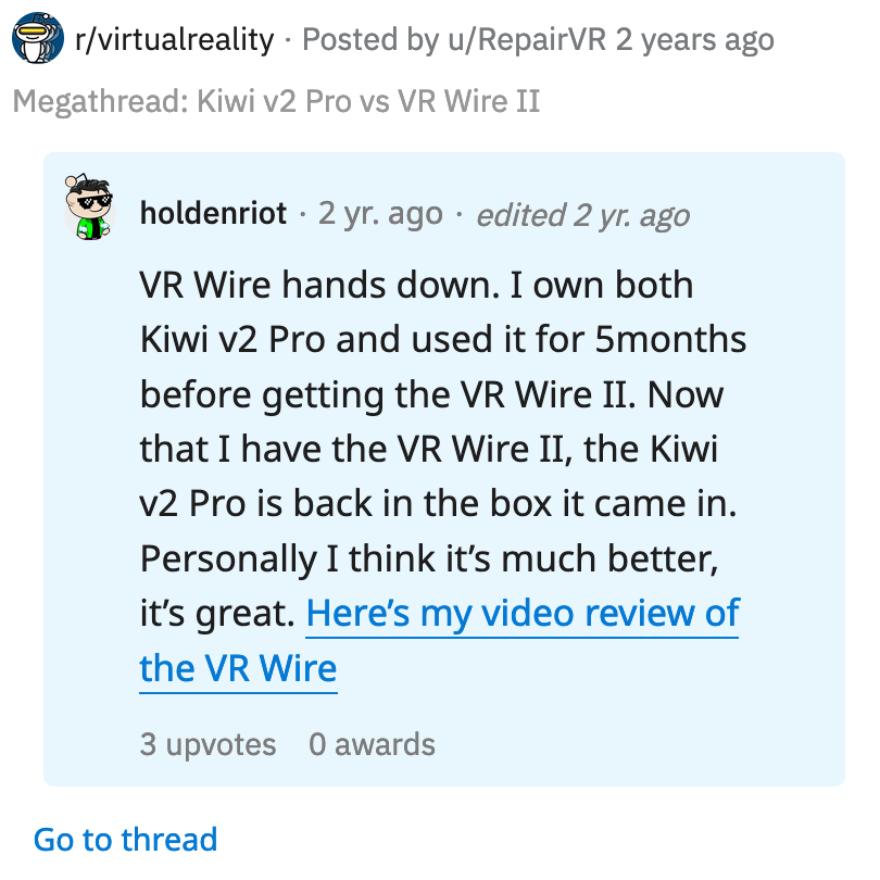 vr wire II customer review